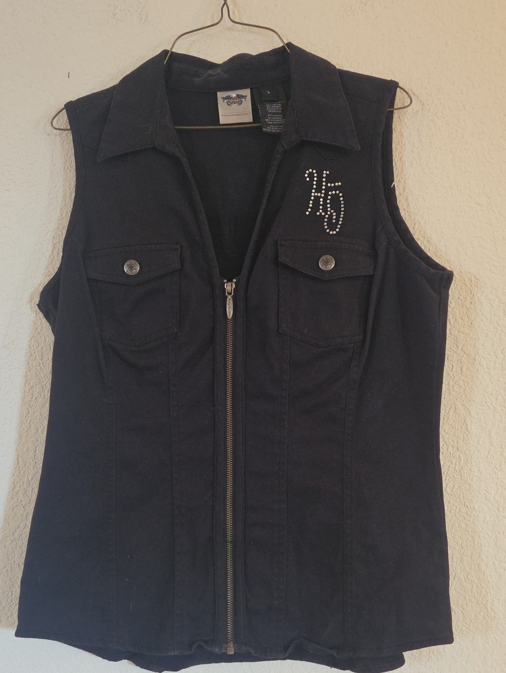 Harley-Davidson Black Sleeveless Zip-Front Vest with Stud Logo